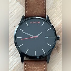 MVMT The Classic Men's Watch Leather Strap Gunmetal Case Large Dial Date Window